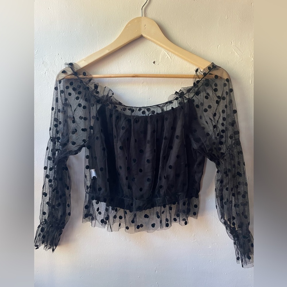 SHEIN Black Lace Polka Dot Sheer Crop Top Size Large - Picture 7 of 9